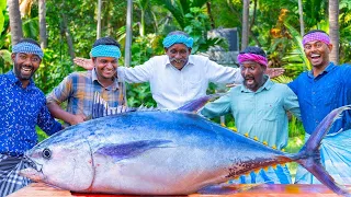 200 Pounds BIG TUNA FISH | Tuna Fish Cutting and Cooking in Village