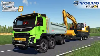 Farming Simulator 19 - VOLVO FMX Dump Truck Is Transporting An Crawler Excavator