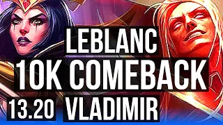 LEBLANC vs VLADIMIR (MID) | Comeback, Legendary, 1.4M mastery, 16/5/9 | NA Master | 13.20