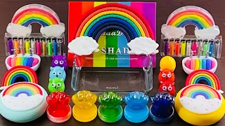 Mixing Rainbow 🌈Makeup Eyeshadow Clay  into Satisfying  Slime.#slimecoloring #asmr #슬라임