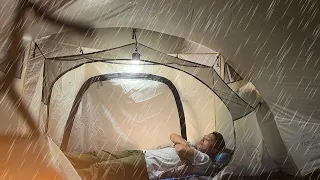 CAMPING IN REAL HEAVY RAIN - THUNDER - ASMR CAMPING RAIN SOUNDS IN FOREST