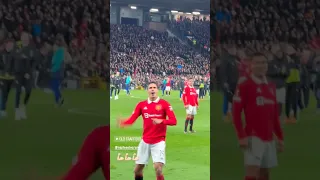 Raphael Varane celebrating with fans | Old Trafford | Manchester United 2-1 Barcelona Europa League