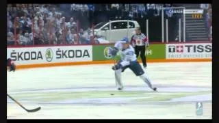 Salmela Hits Goligoski | Finland vs. USA IIHF Men's Ice Hockey World championsips 2012