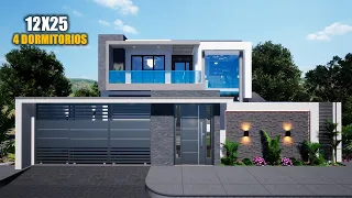 CASA DE DOS PISOS 12X25 | CUATRO DORMITORIOS + PISCINA | JMC ARQUITECTURA (2022)