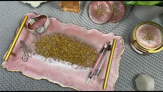 Mesmerizing Metallic Pink and Gold Epoxy Resin Geode Tray | Resin Art Tutorial