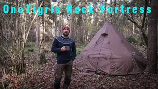 OneTigris Rock Fortress - Solo hot tent overnighter in the woods - Slow cooked lamb tagine