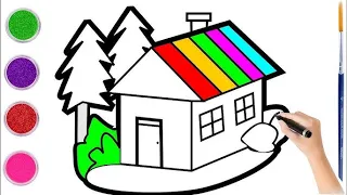 How to draw Rainbow House Drawing Easy with Water Color Painting for Kids & Toddlers #119