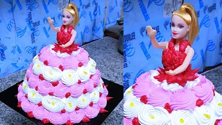 How beautiful cake doll | doll pink and white design 💝 Doll Cake Amazing doll 😍