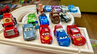 Disney Pixar Cars Fall in Water: Lightning McQueen, Finn, Chick Hicks, Sally, Mack, Mater, Guido
