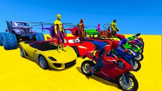 GTA V Spiderman Crazy Car Race! Mega Ramp Jump Challenge | Epic New Superhero Cars Racing