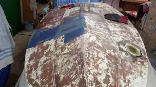 Ремонт пластиковой лодки (удаление старой краски)
