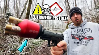 Ich VERWANDEL meine SCHRECKSCHUSS PISTOLE in ein FEUERWERK ABSCHUSSGERÄT und mache SCHADENTESTS!