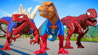 Spiderman Godzilla vs. Superman T-rex, King Shark Joker, Carnage Toro Super Pro Dinosaurs Fight!