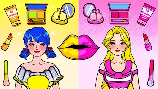 Muñecas Artesanale De Papel | DESAFÍO DE VESTIR Maquillaje Rosa vs Amarillo | Woa Barbie Colombia