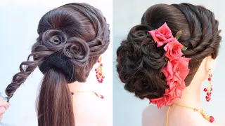 beautiful juda hairstyle for bridal with real rose