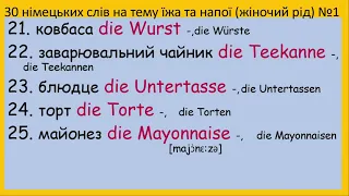 30 німецьких слів жіночого роду на тему їжа та напої  №1  | Essen auf Deutsch und Ukrainisch