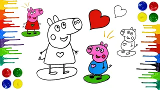 Peppa Pig and George Pig Drawing and Coloring for Kids/Easy Peppa Pig Valentine's Day Drawing