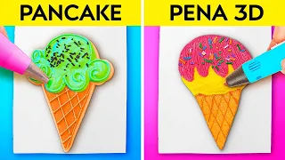 TANTANGAN SENI PENA 3D VS PANCAKE KEREN || Ide DIY oleh 123 GO! FOOD