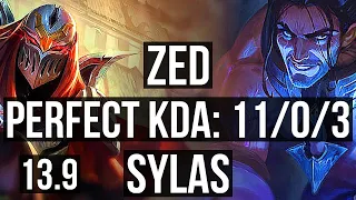 ZED vs SYLAS (MID) | 11/0/3, 1.6M mastery, Legendary | KR Master | 13.9