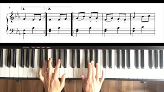 Ludwig van Beethoven: Écossaise in E flat Major. Easy four part piano tutorial with full score.