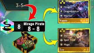 " NON-STOP ITEMS AND GOLD " 8 Mirage - Pirate At Stage 3-5 | 3 Star Yasuo +3 Star Zoe | TFT SET 7.5