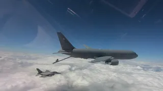 USAF KC-46A Pegasus refueling a F-16C over Romania