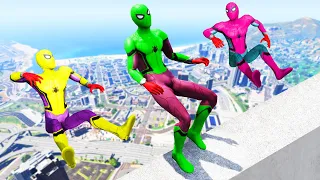 GTA 5 Rainbow Spiderman Jumping Off Highest Buildings (Euphoria Physics/Ragdolls) #13