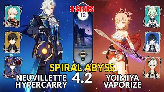 New 4.2 Spiral Abyss│Neuvillette Hypercarry & Yoimiya Vaporize | Floor 12 - 9 Stars | Genshin Impact
