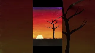 Easy Sunset Painting for Beginners #shorts #acrylicpaintingforbeginners #sunsetpainting #painting