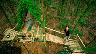 How To Build An Elevated Bamboo House With Long Slide - Building Alone In A Rain Forest