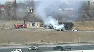 Crews fight fire near homeless encampment at side of Gardiner