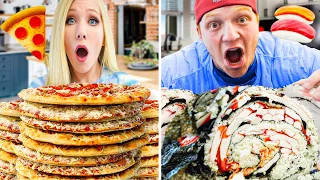 100 Layers of Pizza vs 100 Layers of Sushi Challenge ft. Unspeakable!