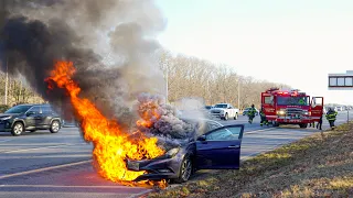 Pre Arrival Fully Involved Car Fire Garden State Parkway Wall NJ 2/19/24