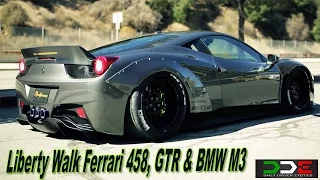 Liberty Walk LB Ferrari 458 & GTR Widebody INSANE SOUND FLY BYS!