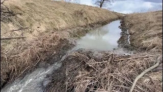 Beaver dam removal || Canal full of dams. Drone view.