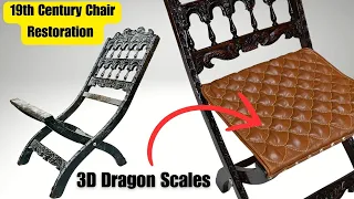 150 Year Old Chair Restored - Dragon Scale Effect Upholstery