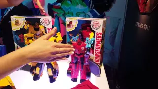 Toy Fair 2016 - Transformers Robots in Disguise Power Surge Bumblebee & Sideswipe`