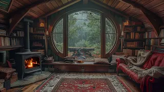 Hobbit's House On Rainy Day 🔥Crackling Fire and Raining Outside Help You Relax, Sleep, Work in 8 Hrs