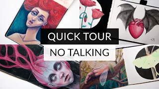 Mixed media sketchbook tour (no talking) – Fantasy portraits, studies, experiments & more