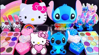 "Hello Kitty VS Stitch" Slime. Mixing Makeup into clear slime! 🌈ASMR🌈 #satisfying #슬라임 #slime (417)