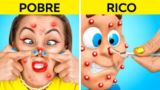 DISPOSITIVOS DE RICOS VS. POBRES || Cómo hacer juguetes DIY | Artículos baratos VS. caros de 123 GO!