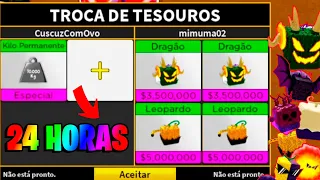 FIQUEI 24 HRS FAZENDO TRADE E CONSEGUI A DRAGON E KILO PERMANENTE DE GRAÇA NO BLOX FRUITS