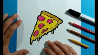 Como dibujar un trozo de pizza paso a paso | How to draw a piece of pizza