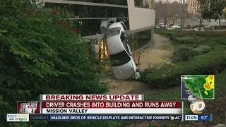 Driver crashes into building in Mission Valley and runs away