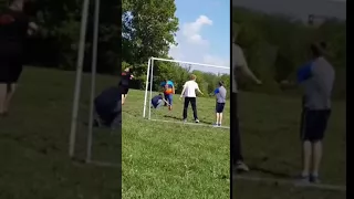 Fat guy fail at kicking football