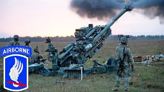 US Army, NATO. M777 howitzers during airborne operations in Germany.