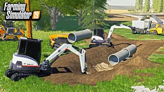 DIGGING SEWER PIPING FOR A MOBILE HOME PARK! (USING EXCAVATORS) | FARMING SIMULATOR 2019