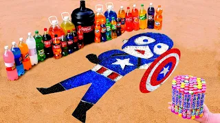 EXPERIMENT: How to make Rainbow Captain America with Orbeez & Giant Coca Cola & Sodas VS MENTOS