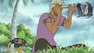Dracule Mihawk mostrando a Primeira Recompensa do Luffy para Shanks