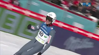 ski - Jubilant Piotr Zyla from Poland celebrates the winning jump at Tauplitz